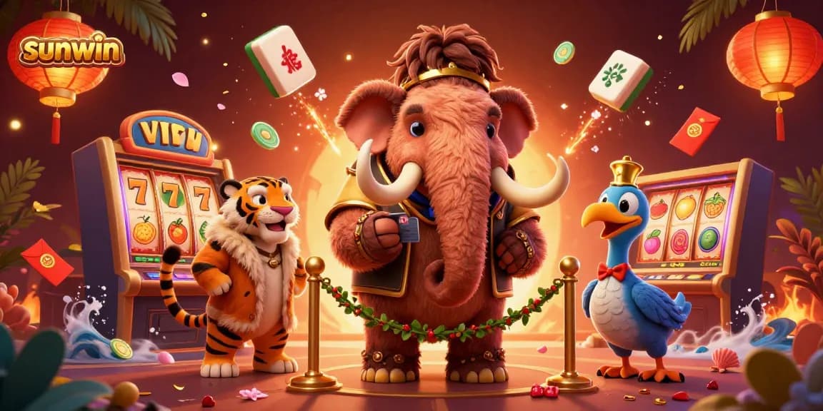 Experience excitement with sunwin's 3D illustration of a mammoth bouncer at a vibrant casino scene.