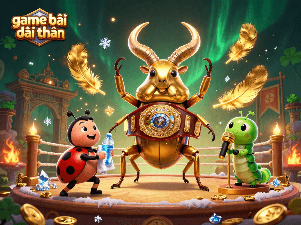 Engage in the excitement of game bài đổi thưởng with a dynamic 3D illustration depicting a boxing beetle showdown.