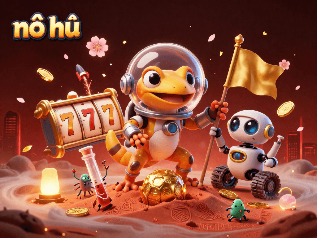 Spin the reels with nổ hũ in a vibrant Martian casino scene teeming with excitement and luck!