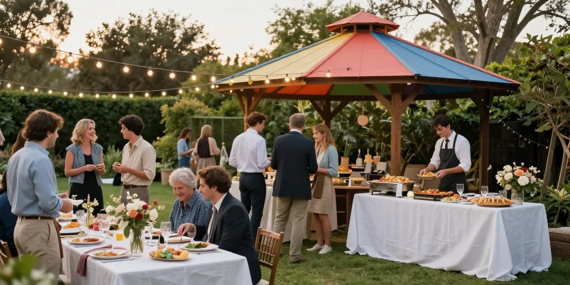 Stylish garden party with colorful gazebo setup at https://www.gazebohirelondon.co.uk/ showcasing vibrant atmosphere and elegant decor.