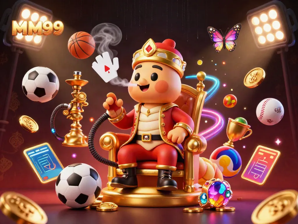 Experience the thrilling MM99 casino world with 3D elements showcasing exciting games and vibrant colors.