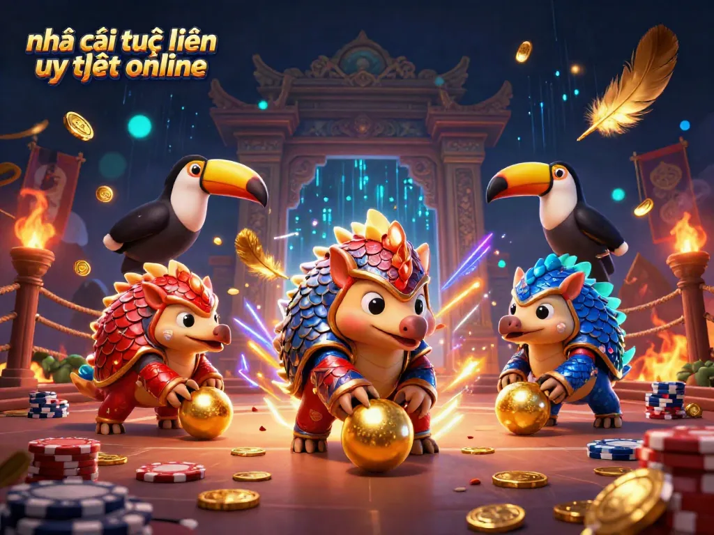 Experience nhà cái trực tuyến uy tín online with lively pangolins rolling golden balls amidst poker chips.