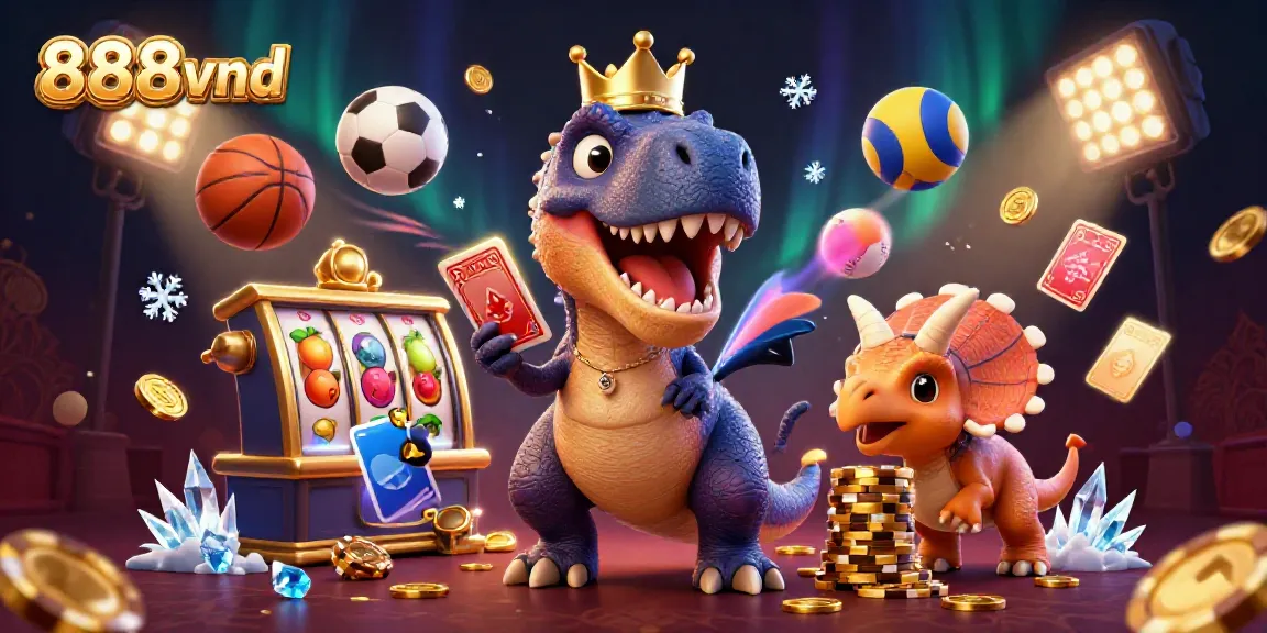 Experience the thrill of betting at 888vnd with friendly characters playing cards and stacking chips.
