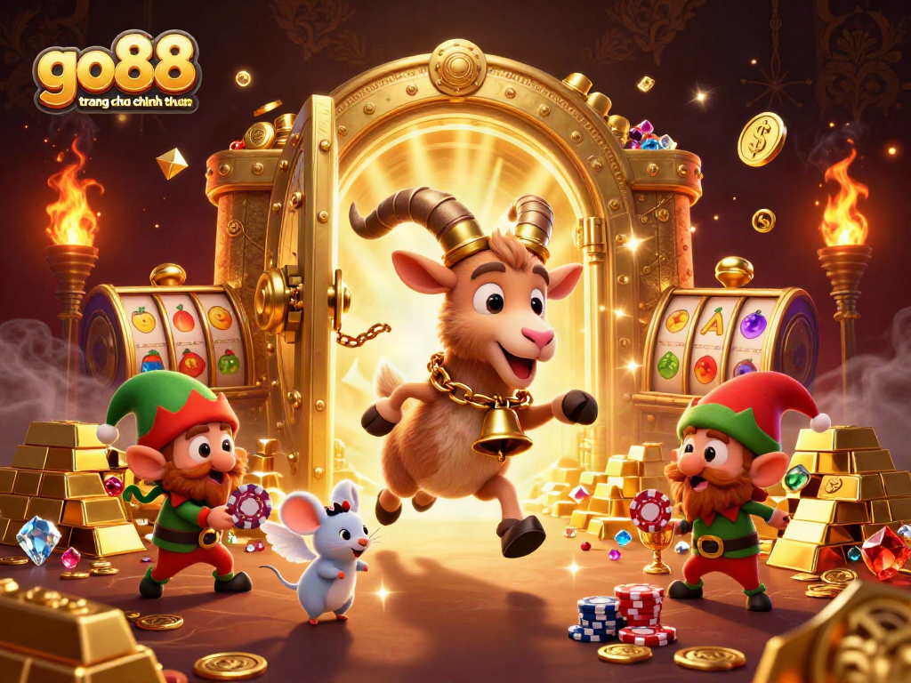 Experience thrilling games at go88 trang chu chinh thuc with festive casino characters in a vibrant 3D scene.