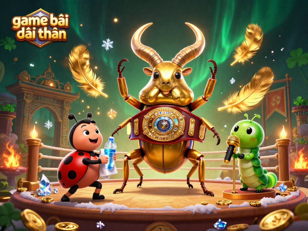Engage in the excitement of game bài đổi thưởng with a dynamic 3D illustration depicting a boxing beetle showdown.