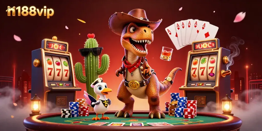 Experience the thrill of winning at n188vip with lively characters and casino elements.