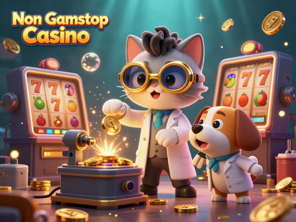 Engage in thrilling gameplay at Non Gamstop Casino with a vibrant scene of 3D cartoon characters and slot elements.