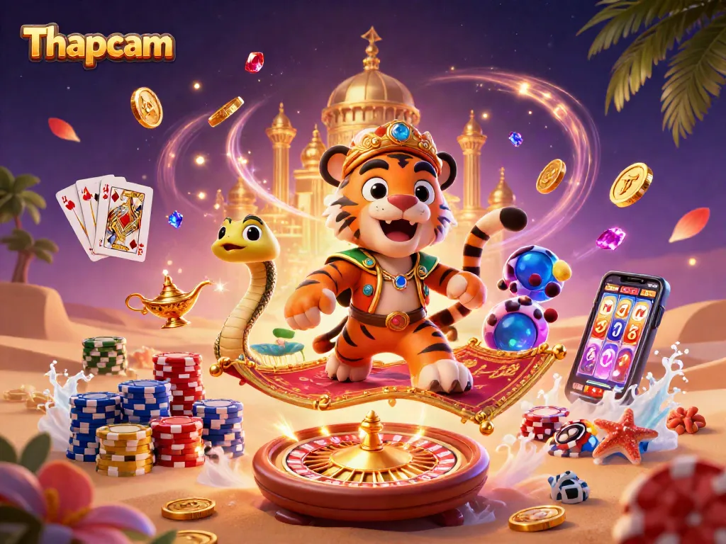 Experience thrilling wins with Thapcam's vibrant casino gaming scene featuring dynamic characters and exciting elements.