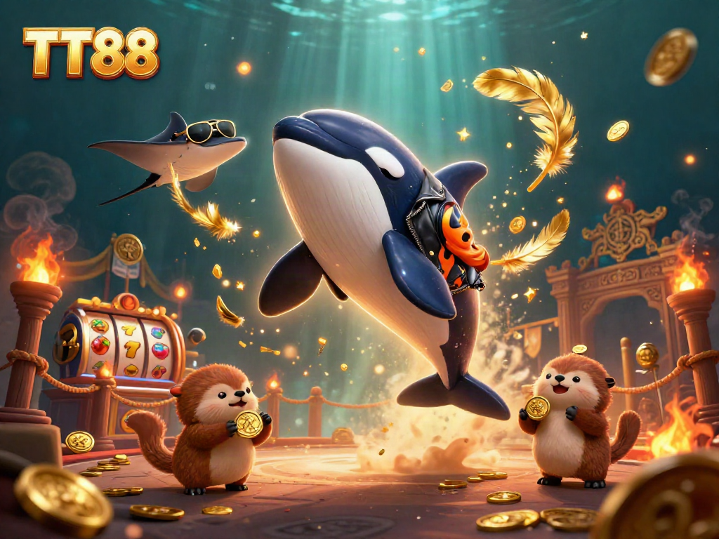 Experience the thrill of TT88 gaming with a vibrant underwater casino illustration featuring playful sea characters.