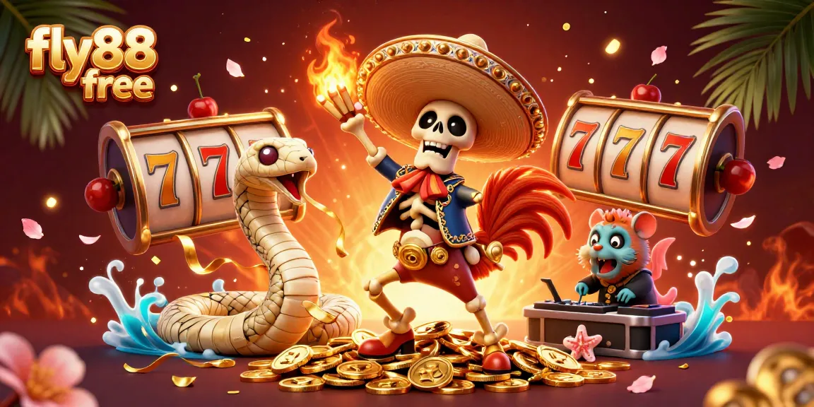 Experience fly88 free with a vibrant 3D casino illustration featuring fun characters and dynamic gambling elements