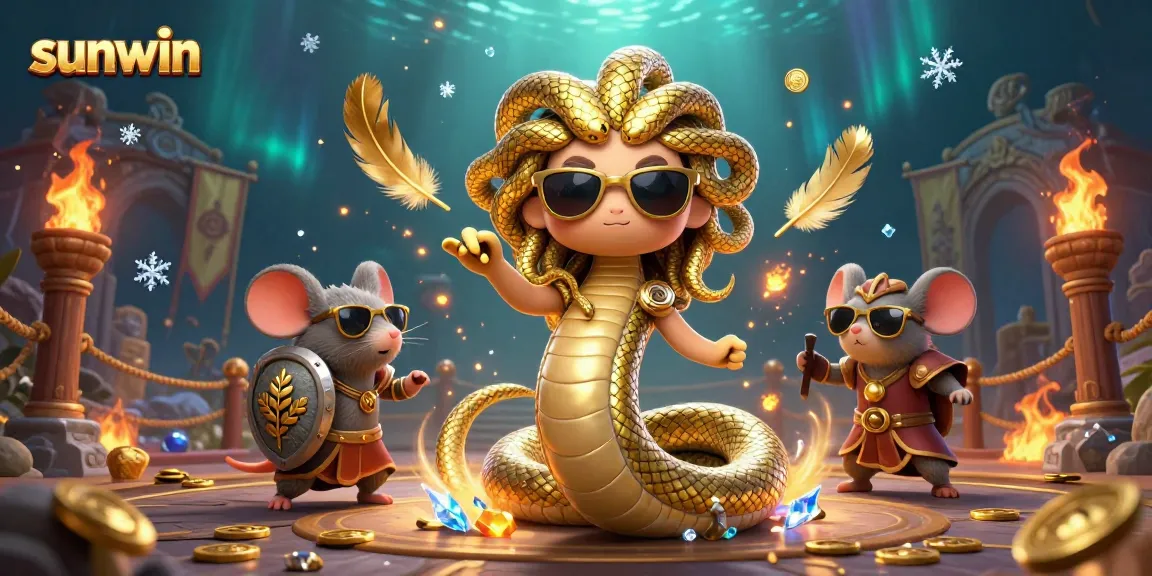 Engage in the sunwin casino experience with Medusa and golden coins in a vibrant scene.