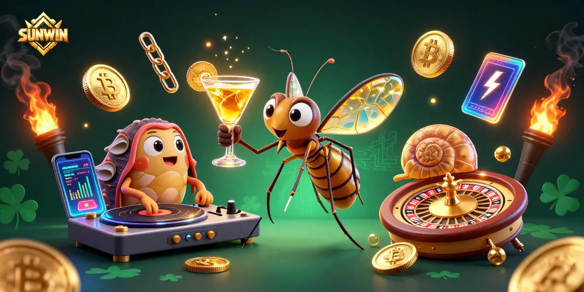 SUNWIN showcases a lively casino scene with vibrant characters and neon elements, blending fun with excitement.