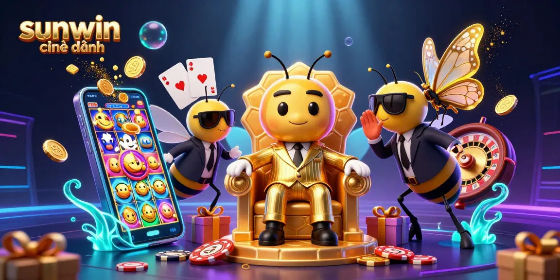 Spin and win with sunwin chính hãng in this vibrant 3D casino illustration featuring games and excitement.