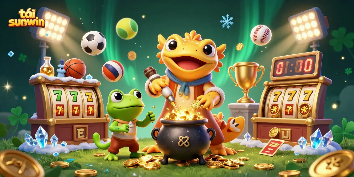 Immerse in the excitement of tải sunwin with a playful alchemist transforming gold in a vibrant gaming scene.