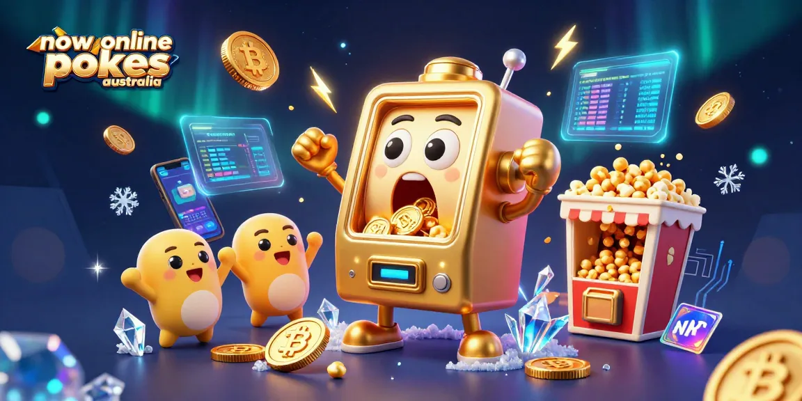 Experience new online pokies Australia with a golden slot machine celebrating a jackpot amidst vibrant crypto elements.